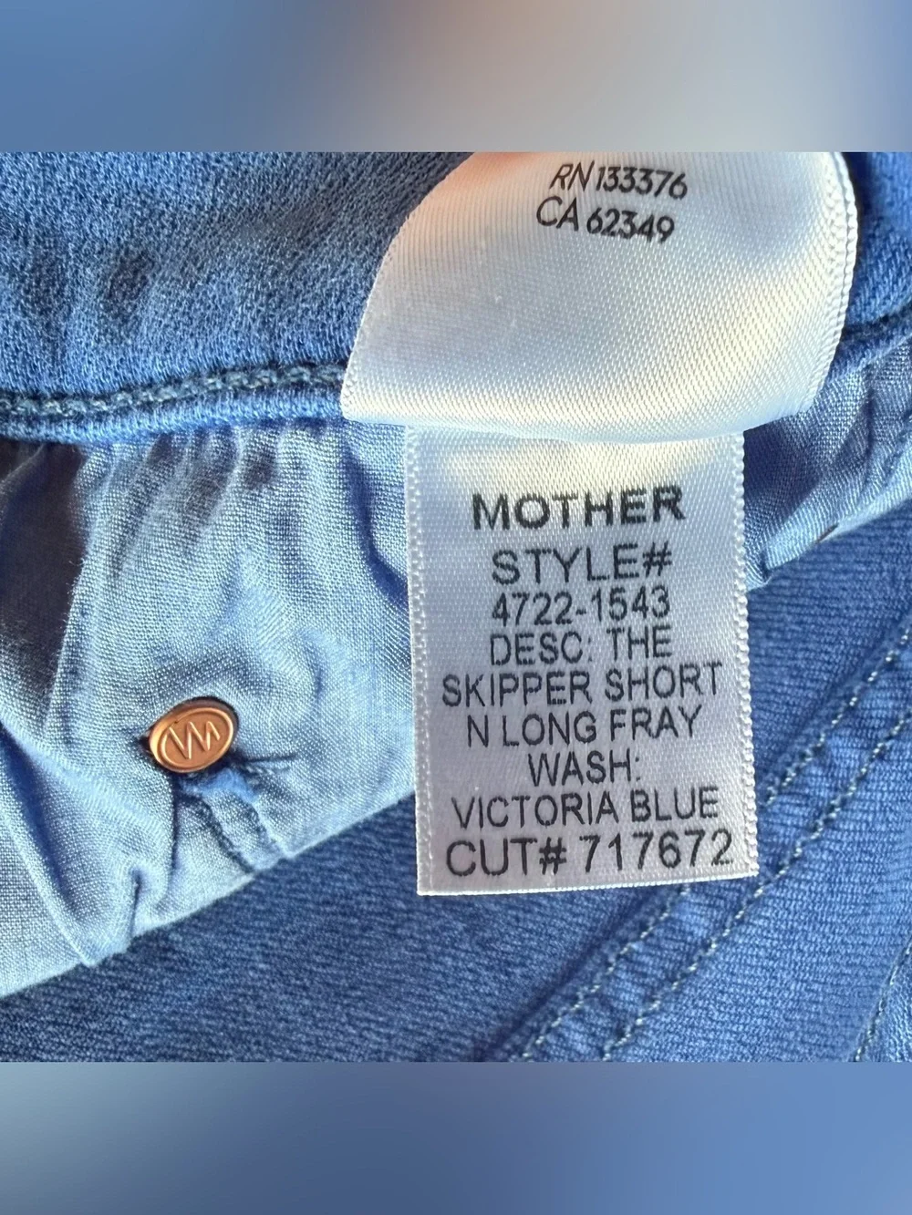 Mother Denim The Skipper Short N’ Long Fray 33 Cats And Dogs Victoria Blue $198